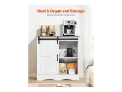 Móvel de Bar para Café SucceBuy, 80 x 35 x 80 cm, 3 Níveis com Porta Deslizante Branco