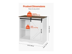 Móvel de Bar para Café SucceBuy, 80 x 35 x 80 cm, 3 Níveis com Porta Deslizante Branco