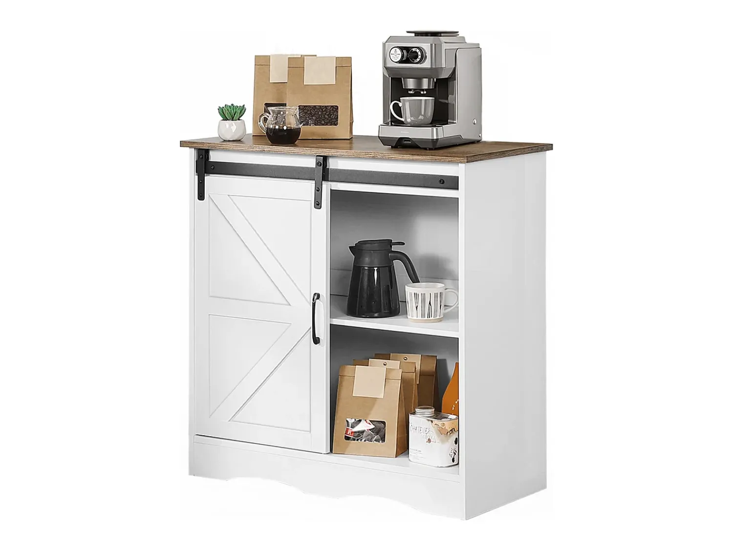 Móvel de Bar para Café SucceBuy, 80 x 35 x 80 cm, 3 Níveis com Porta Deslizante Branco