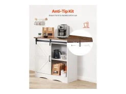 Móvel de Bar para Café SucceBuy, 80 x 35 x 80 cm, 3 Níveis com Porta Deslizante Branco