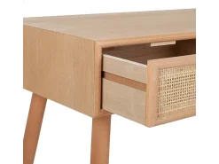 Consola* Móvel de corredor em madeira e tela metálica com 2 gavetas. Castanho