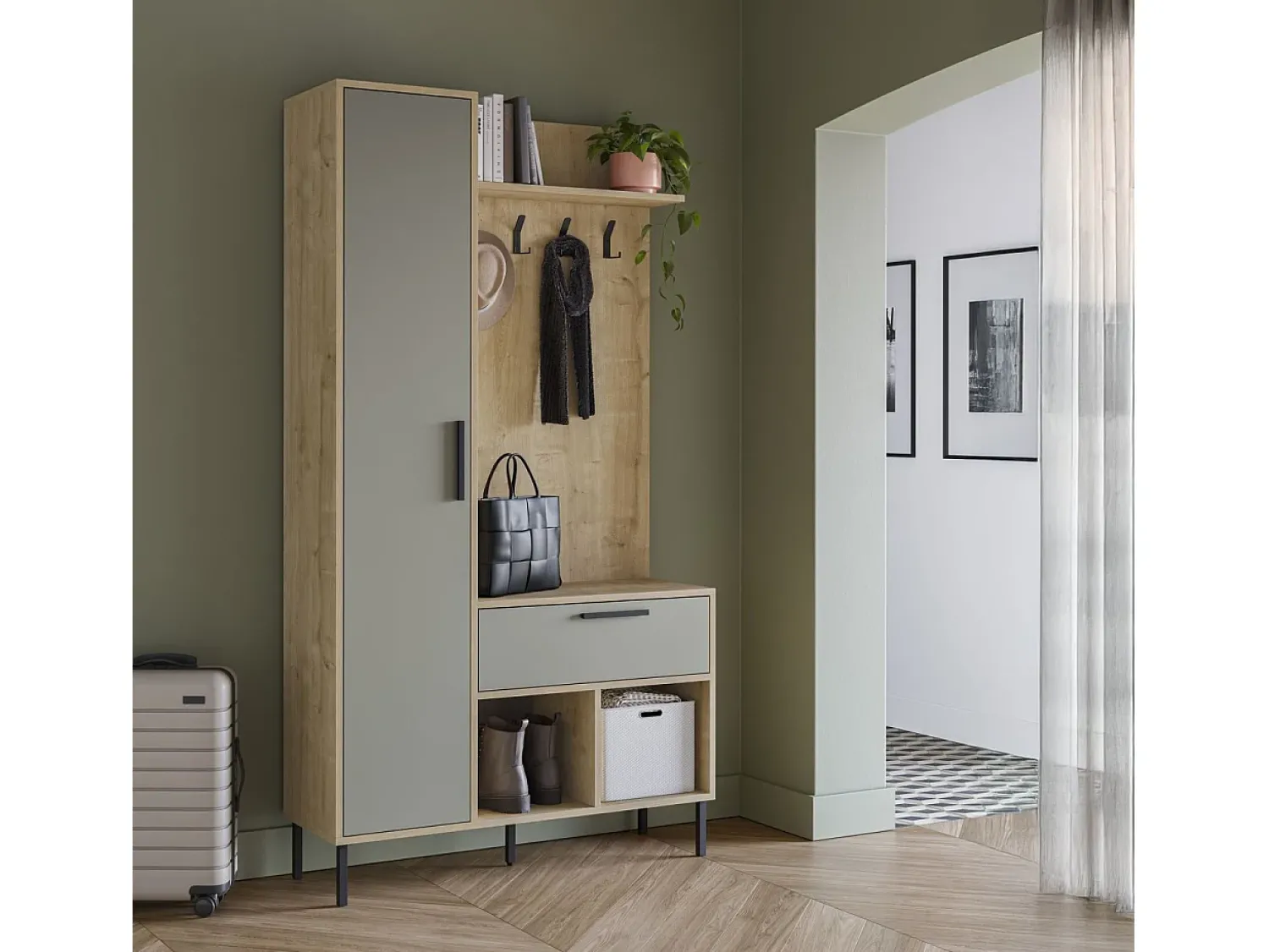 Móvel De Entrada|duehome Móvel de corredor Vesta com bengaleiro Cinzento