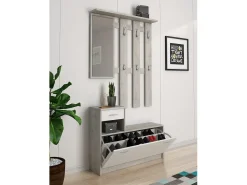 Móvel De Entrada*Dmora Móvel de entrada 0, Entrada moderna com espelho, Armário com sapateira, Armário multifuncional, 100x25h180 cm, e Cimento Branco