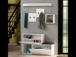 Móvel De Entrada|Concept-Usine Móvel de Entrada com Arrumação e Cabideiros INGA - Design Minimalista e Organizado Branco