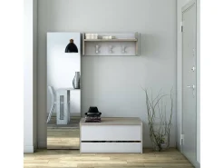 Best Dmora Móvel de entrada Brionia, Entrada moderna com cabide, Armário com sapateira, Armário multifuncional, 50x32h182 cm, Carvalho e Branco Castanho