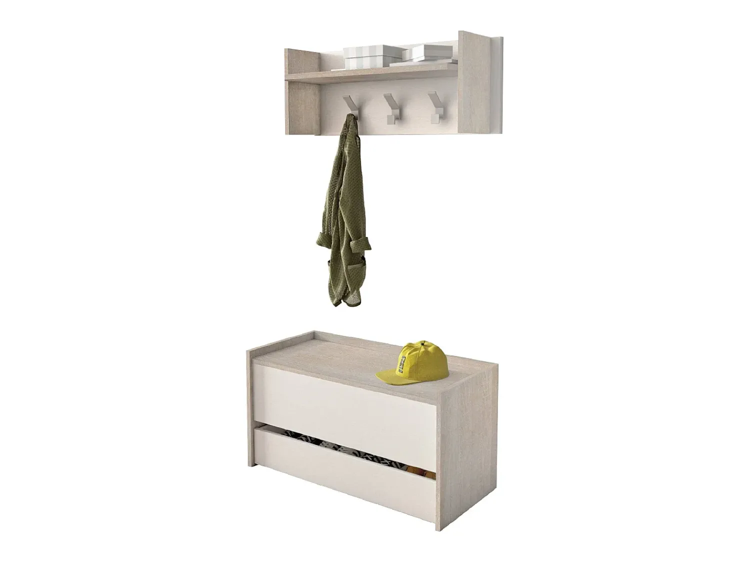 Best Dmora Móvel de entrada Brionia, Entrada moderna com cabide, Armário com sapateira, Armário multifuncional, 50x32h182 cm, Carvalho e Branco Castanho