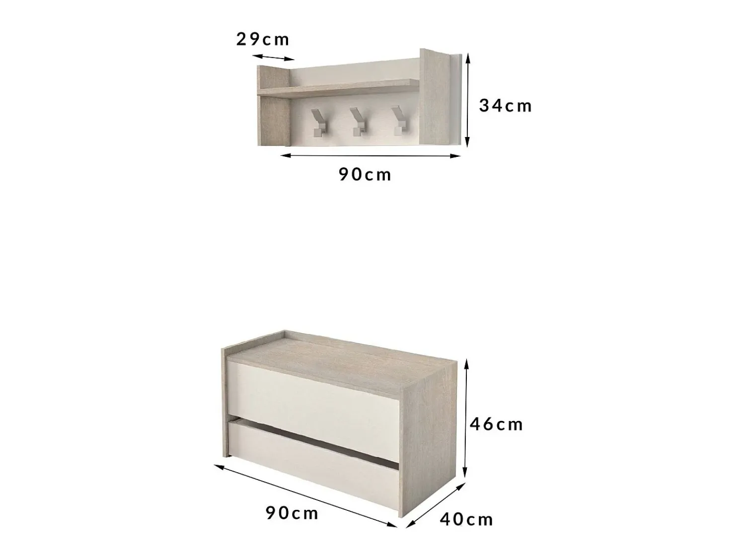 Best Dmora Móvel de entrada Brionia, Entrada moderna com cabide, Armário com sapateira, Armário multifuncional, 50x32h182 cm, Carvalho e Branco Castanho