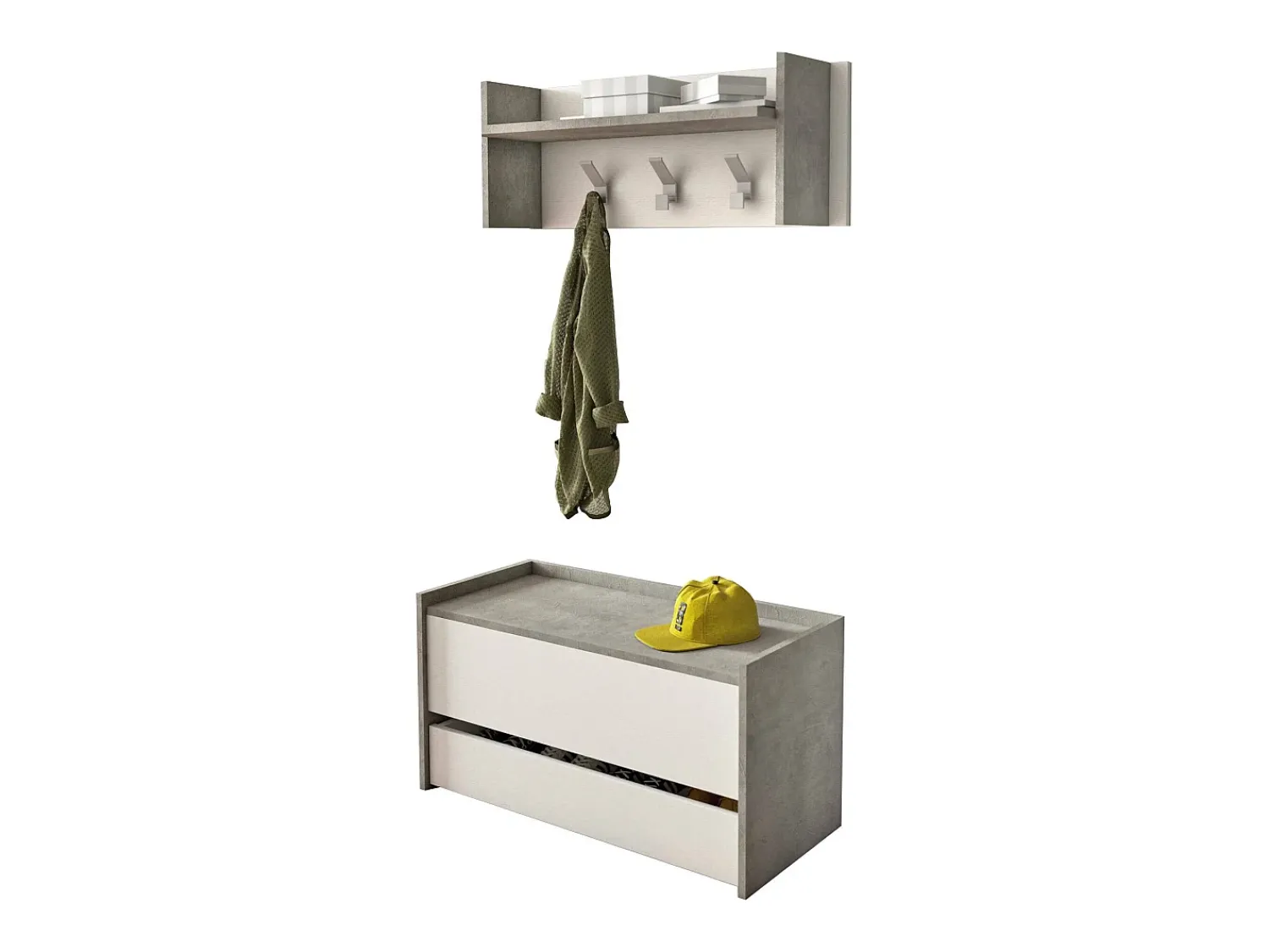 Móvel De Entrada|Dmora Móvel de entrada Brionia, Entrada moderna com cabide, Armário com sapateira, Armário multifuncional, 50x32h182 cm, Cimento e Branco Cinzento