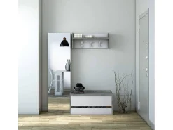 Móvel De Entrada|Dmora Móvel de entrada Brionia, Entrada moderna com cabide, Armário com sapateira, Armário multifuncional, 50x32h182 cm, Cimento e Branco Cinzento
