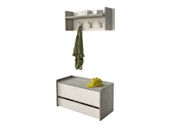 Móvel De Entrada|Dmora Móvel de entrada Brionia, Entrada moderna com cabide, Armário com sapateira, Armário multifuncional, 50x32h182 cm, Cimento e Branco Cinzento