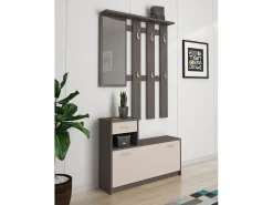 Dmora Móvel de entrada Clint, Entrada moderna com espelho, Armário com sapateira, Armário multifuncional, 100x25h180 cm, Branco e Antracite^ Móvel De Entrada