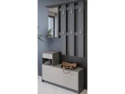 Dmora Móvel de entrada Clint, Entrada moderna com espelho, Armário com sapateira, Armário multifuncional, 100x25h180 cm, Branco e Antracite^ Móvel De Entrada