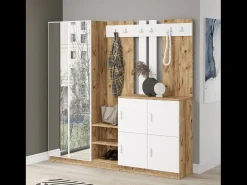 Móvel De Entrada|Concept-Usine Móvel de entrada com espelho em madeira e branco ANKA - Armazenamento espaçoso e elegante Castanho