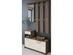 Móvel De Entrada|Dmora Móvel de entrada Dbiagin, Entrada moderna com espelho, Armário com sapateira, Armário multifuncional, 100x25h180 cm, Branco e Carvalho Castanho / Branco