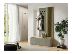 Móvel De Entrada*Meublorama Móvel de entrada design com armazenamento, cabideiro e espelho integrado, coleção NEMO. Castanho