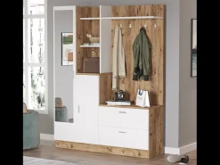 Concept-Usine Móvel de entrada design escandinavo ANKA em madeira natural e branco^ Móvel De Entrada