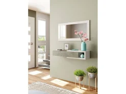 Dmora Móvel de entrada Dhasi, Entrada reversível com espelho, Móvel de hall com gaveta, Bandeja de bolso para apartamentos, 95x26h69 cm, e Carvalho^ Consola