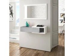 Consola|Dmora Móvel de entrada Dhasi, Entrada reversível com espelho, Móvel de hall com gaveta, Bandeja de bolso para apartamentos, 95x26h69 cm, e Cimento Branco