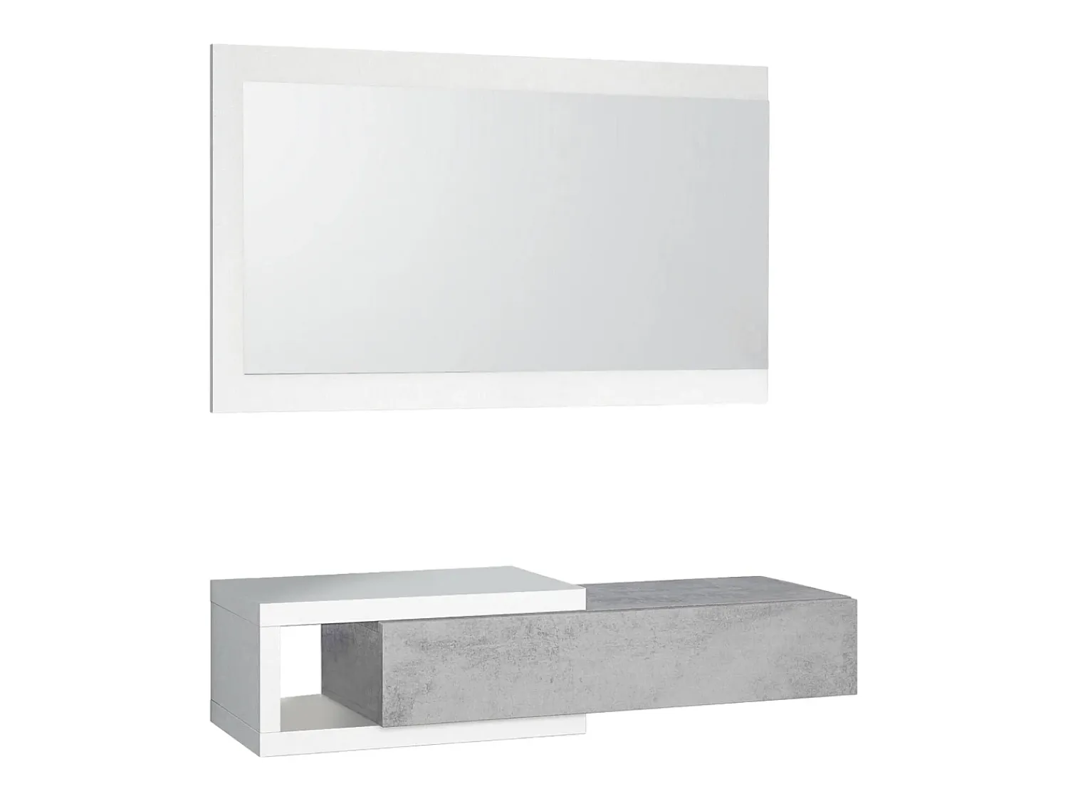 Consola|Dmora Móvel de entrada Dhasi, Entrada reversível com espelho, Móvel de hall com gaveta, Bandeja de bolso para apartamentos, 95x26h69 cm, e Cimento Branco