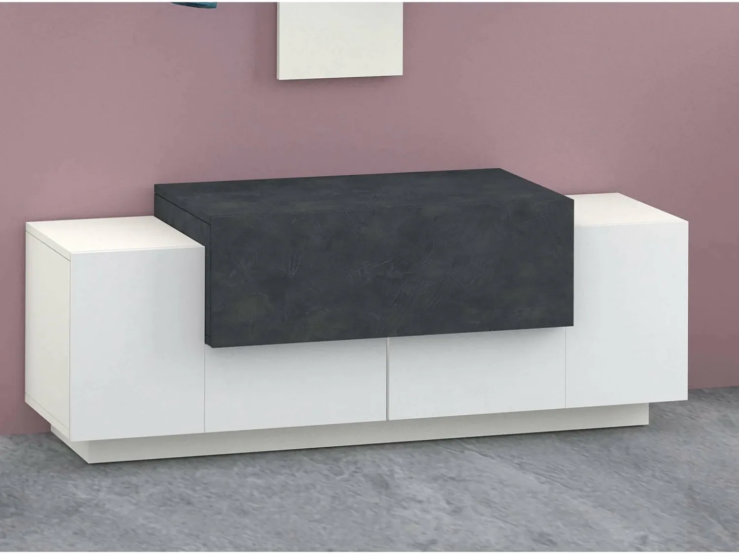 Móvel De Entrada*Dmora Móvel de entrada Djallo, entrada multifuncional moderna, armário polivalente para hall de entrada, 100% Fabricado na Itália, 120x45h46 cm, brilhante e ardóia Branco