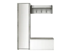 Hot Dmora Móvel de entrada Djohnse, Entrada moderna com cabide, Armário com sapateira, Armário com espelho, 50x32h182 cm, e Cimento Branco