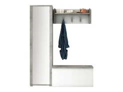 Hot Dmora Móvel de entrada Djohnse, Entrada moderna com cabide, Armário com sapateira, Armário com espelho, 50x32h182 cm, e Cimento Branco