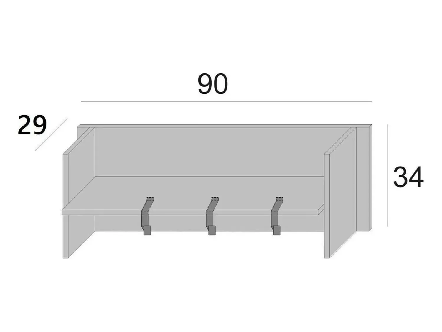 Dmora Móvel de entrada Dkornvi, cabide com 3 ganchos, prateleira de entrada, 100% Fabricado na Itália, 90x29h34 cm, Branco e Cimento^ Cabide De Pé