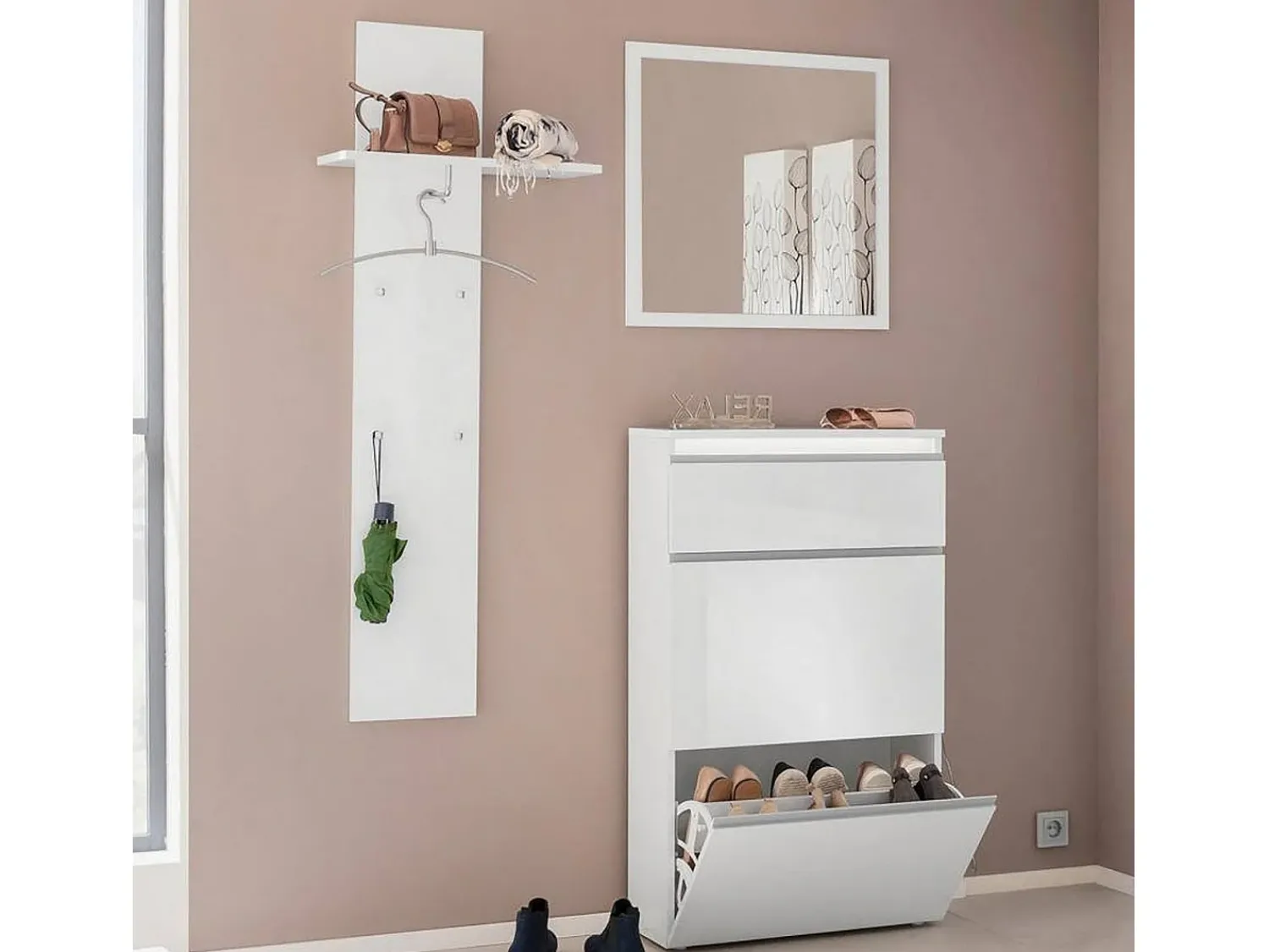 Móvel De Entrada|Dmora Móvel de entrada Dlentin, Entrada multifuncional moderna, Armário multiuso para hall de entrada, 100% Fabricado na Itália, 50x27h140 cm, brilhante Branco