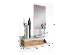 New Dmora Móvel de entrada Dmissor, Entrada com espelho e gaveta, Esvaziador de bolsos para hall de entrada de pequenos apartamentos, 81x29h116 cm, Carvalho e nodoso Branco