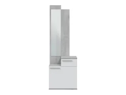 Dmora Móvel de entrada Dner, Sapateira multifuncional com espelho, Roupeiro com 1 porta e 1 gaveta, 61x28h185 cm, Cimento e Branco Brilhante^ Móvel De Entrada