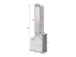 Dmora Móvel de entrada Dner, Sapateira multifuncional com espelho, Roupeiro com 1 porta e 1 gaveta, 61x28h185 cm, Cimento e Branco Brilhante^ Móvel De Entrada