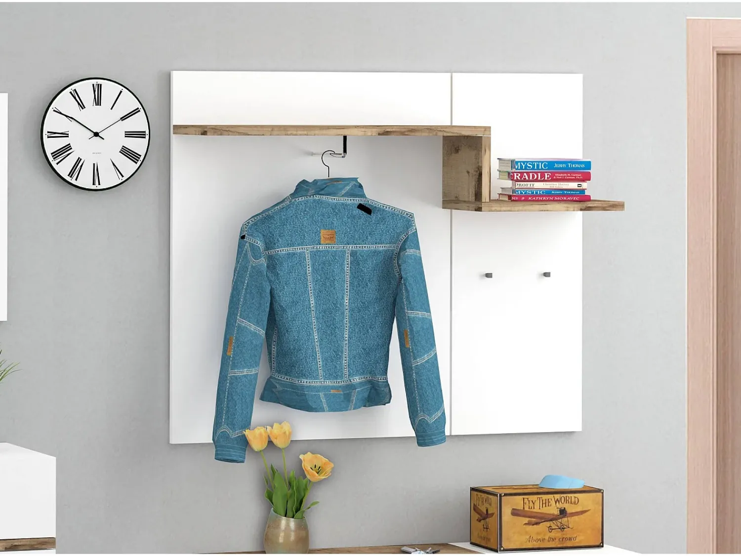 Móvel De Entrada*Dmora Móvel de entrada Dpace, entrada multifuncional moderna, armário polivalente para hall de entrada, 100% Fabricado na Itália, 120x40h54 cm, brilhante e bordo Branco