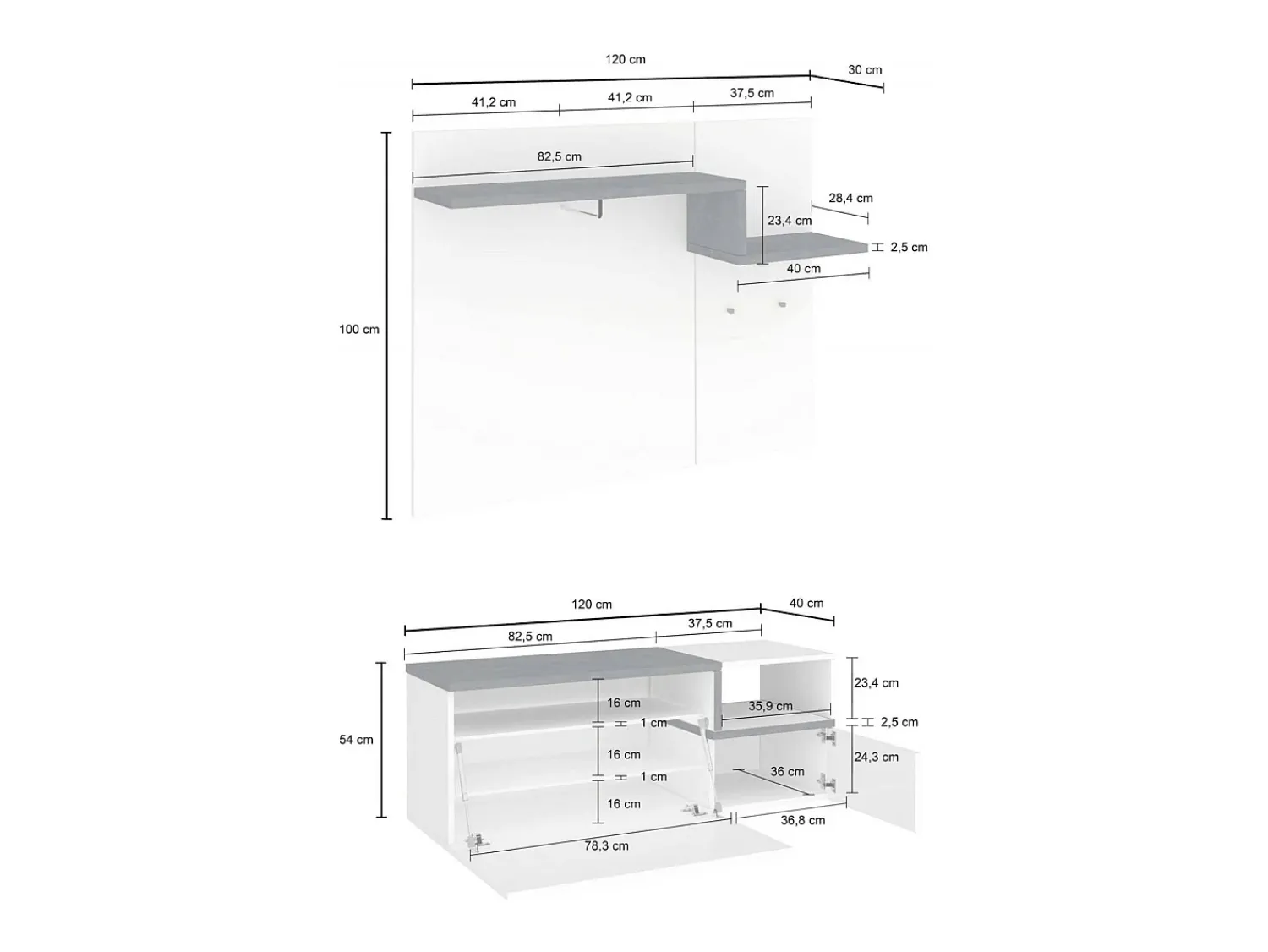 Móvel De Entrada*Dmora Móvel de entrada Dpace, entrada multifuncional moderna, armário polivalente para hall de entrada, 100% Fabricado na Itália, 120x40h54 cm, brilhante e bordo Branco