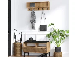 New Concept-Usine Móvel de entrada em madeira LUANA com banco, móvel para sapatos e cabideiro de parede Natural claro