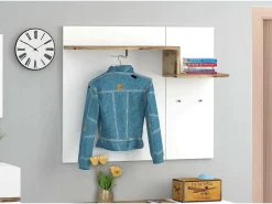 Cabide De Pé*Dmora Móvel de entrada Ezio, entrada multifuncional moderna, armário polivalente para hall de entrada, 100% Fabricado na Itália, 120x30h100 cm, brilhante e bordo Branco