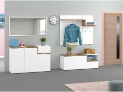 Cabide De Pé*Dmora Móvel de entrada Ezio, entrada multifuncional moderna, armário polivalente para hall de entrada, 100% Fabricado na Itália, 120x30h100 cm, brilhante e bordo Branco
