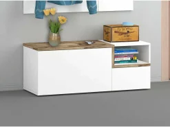 Dmora Móvel de entrada Flavio, Entrada multifuncional moderna, Armário multiuso para hall de entrada, 100% Fabricado na Itália, 120x40h54 cm, brilhante e bordo^ Móvel De Arrumação|Sapateira