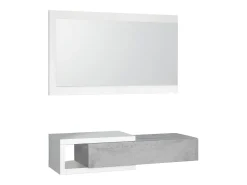 Consola*Dmora Móvel de entrada Mcallen, Entrada reversível com espelho, Móvel de hall com gaveta, Bandeja de bolso para apartamentos, 95x26h69 cm, e Cimento Branco