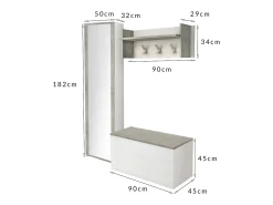 Móvel De Entrada*Dmora Móvel de entrada Mirtilla, Entrada moderna com cabide, Armário com sapateira, Armário com espelho, 50x32h182 cm, e Cimento Branco