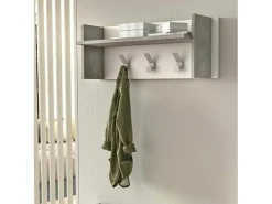 Cabide De Pé|Dmora Móvel de entrada Narciso, Cabide com 3 ganchos, Prateleira de entrada, 100% Fabricado na Itália, 90x29h34 cm, e Cimento Branco