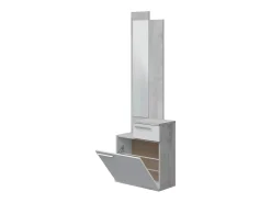 Dmora Móvel de entrada Waltham, Sapateira multifuncional com espelho, roupeiro 1 porta e 1 gaveta, 61x28h185 cm, Cimento e Branco Brilhante^ Móvel De Entrada