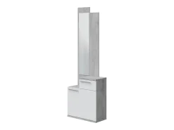 Dmora Móvel de entrada Waltham, Sapateira multifuncional com espelho, roupeiro 1 porta e 1 gaveta, 61x28h185 cm, Cimento e Branco Brilhante^ Móvel De Entrada