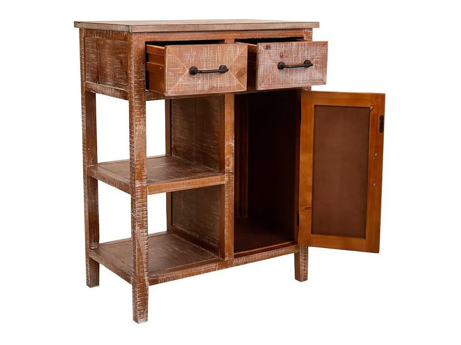 Consola* Móvel de madeira para corredor com 2 gavetas e 1 porta. Castanho