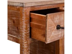 Consola* Móvel de madeira para corredor com 2 gavetas e 1 porta. Castanho