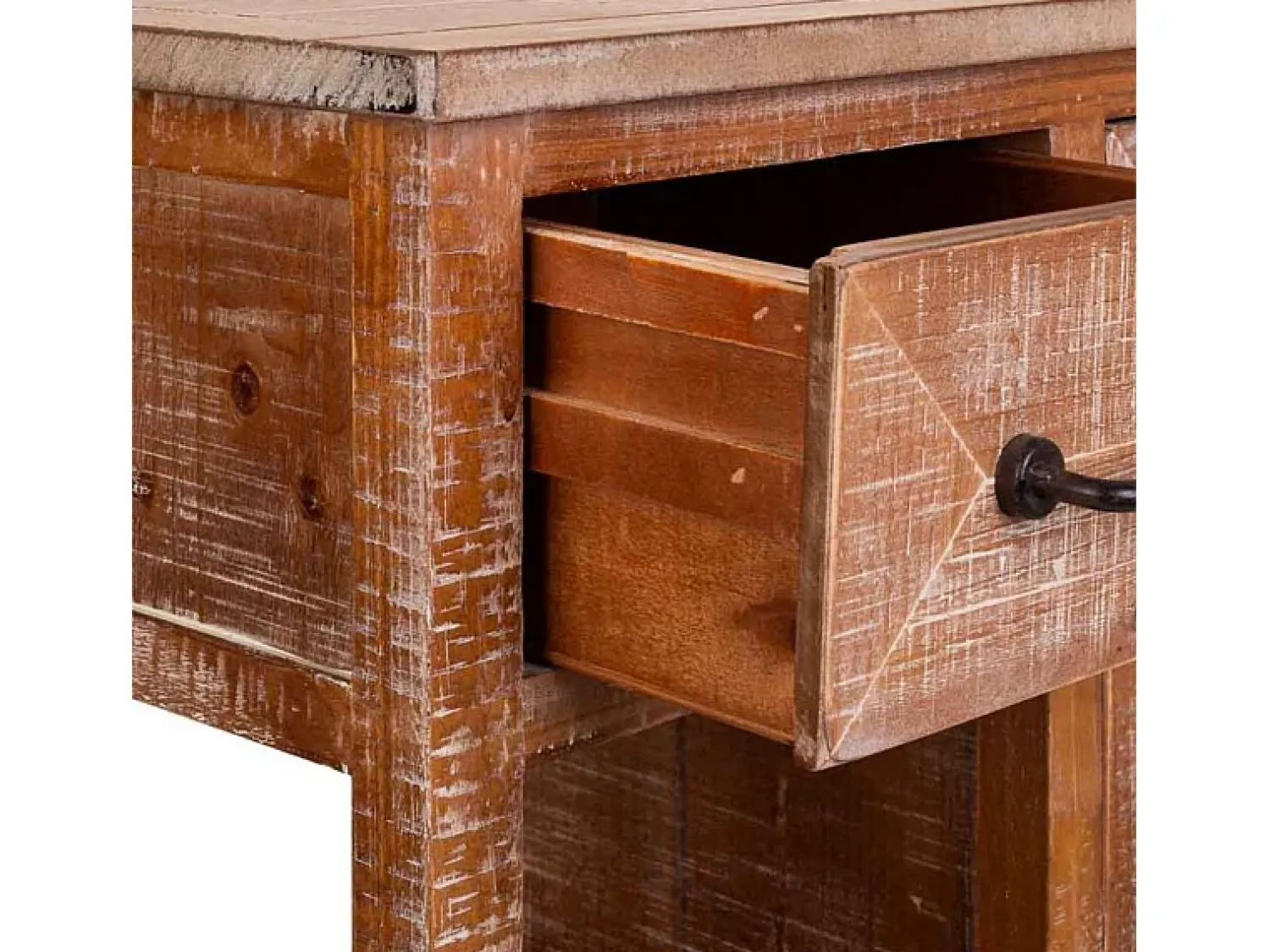 Consola* Móvel de madeira para corredor com 2 gavetas e 1 porta. Castanho