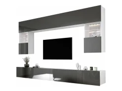 Móvel De Tv| Móvel de parede: 10 portas, 20 prateleiras, / Brilhante, largura: 300 cm, altura: AJUSTÁVEL, profundidade: 42 cm Branco