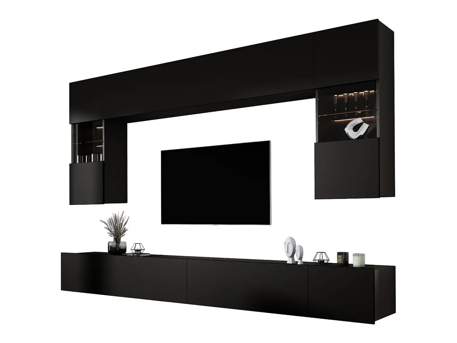 Móvel De Tv| Móvel de parede: 10 portas, 20 prateleiras, , largura: 300 cm, altura: AJUSTÁVEL, profundidade: 42 cm Preto