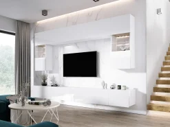Online Móvel de parede: 10 portas, 20 prateleiras, / Brilhante, largura: 300 cm, altura: AJUSTÁVEL, profundidade: 42 cm Branco