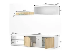 Móvel De Tv|Dmora Móvel de parede Daasmundse, Móvel de sala de TV, Composição do conjunto de sala, Conjunto de sala com móvel de parede, 180x33h40 cm, e Carvalho Branco