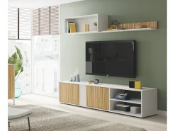 Móvel De Tv|Dmora Móvel de parede Daasmundse, Móvel de sala de TV, Composição do conjunto de sala, Conjunto de sala com móvel de parede, 180x33h40 cm, e Carvalho Branco